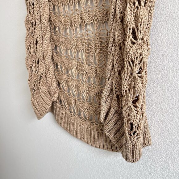 VTG Y2K Bebe Open Knit Cardigan Tan Size S Crochet Fairy Cottage Festival Boho - Picture 8 of 16